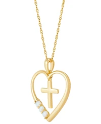Lab-Grown Opal Cross in Heart 18" Pendant Necklace (1/8 ct. t.w.) in 14k Gold-Plated Sterling Silver