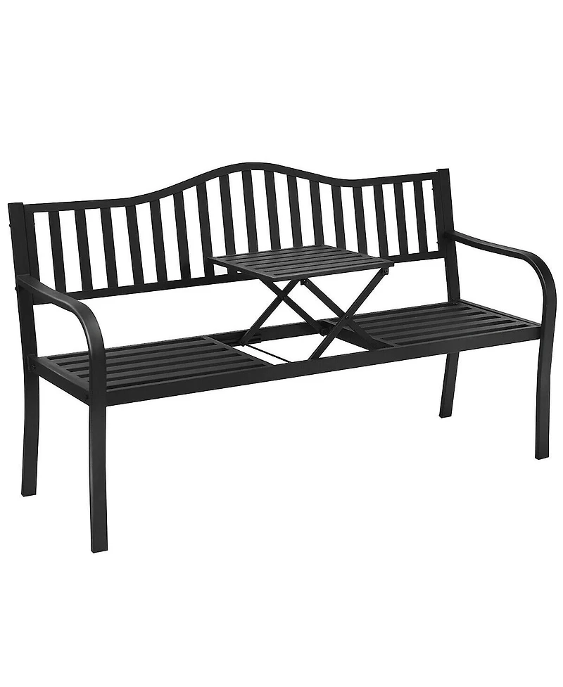 Patio Garden Bench Steel Frame with Adjustable Center Table