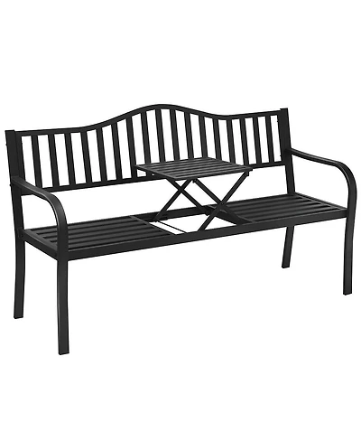 Patio Garden Bench Steel Frame with Adjustable Center Table