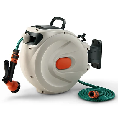 Inolait Retractable Hose Reel Wall Mounted 1/2 Inch 98 Feet Any Length Lock with Hose Nozzle