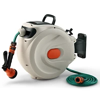 Inolait Retractable Hose Reel Wall Mounted 1/2 Inch 98 Feet Any Length Lock with Hose Nozzle