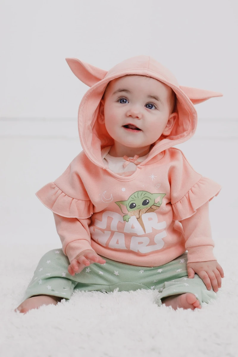 Star Wars Baby Girls The Mandalorian Fleece Pullover Hoodie Bodysuit and Pants 3 Piece Outfit