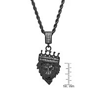 Steeltime Men's Stainless Steel Simulated Diamond Crowned Lion's Head 30" Pendant Necklace