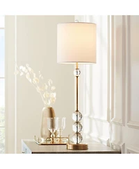 Vienna Full Spectrum Halston Art Deco Buffet Table Lamp 32 1/2" Tall Crystal Ball Brass Metal Off White Fabric Drum Shade for Bedroom Living Room