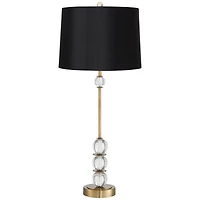 Modern Art Deco Style Buffet Table Lamp 32 1/2" Tall Skinny Brass Gold Metal Crystal Ball Accents Black Hardback Drum Shade Decor Living Room House Ho