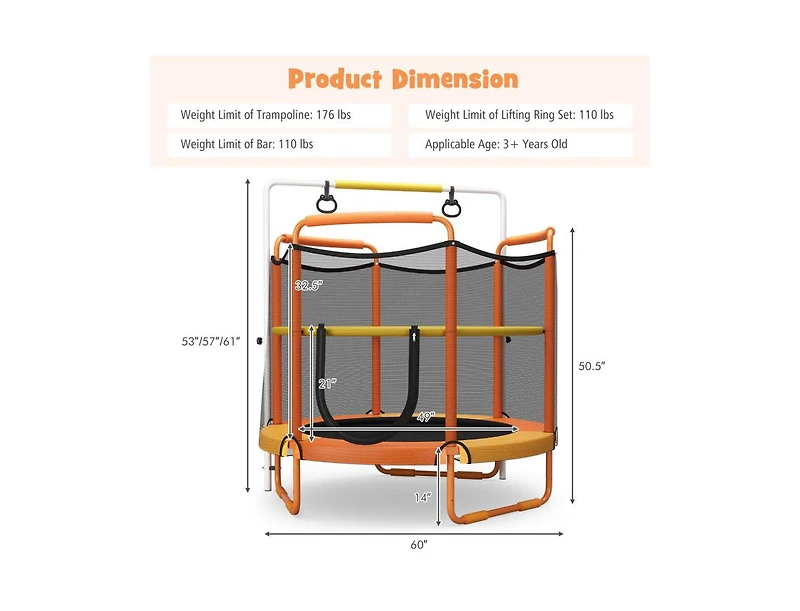 5 Feet Kids 3-in-1 Game Trampoline with Enclosure Net Spring Pad