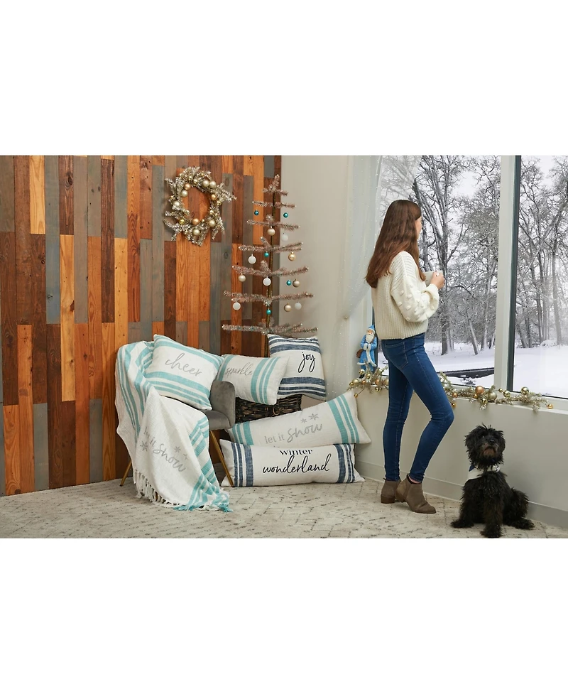 Morgan "Let It Snow" Striped Woven Christmas Accent Throw Pillow, 15" x 35"