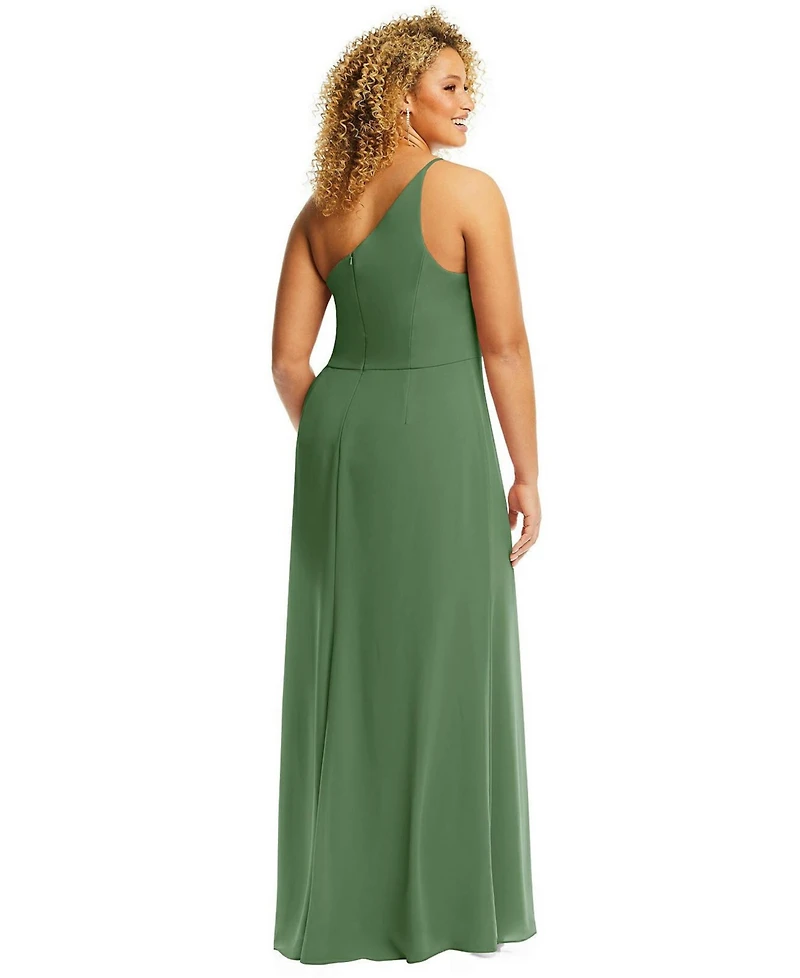 After Six Plus Skinny One-Shoulder Trumpet Gown with Front Slit