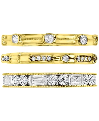 3-Pc. Set Cubic Zirconia Round & Baguette Polished Stack Rings