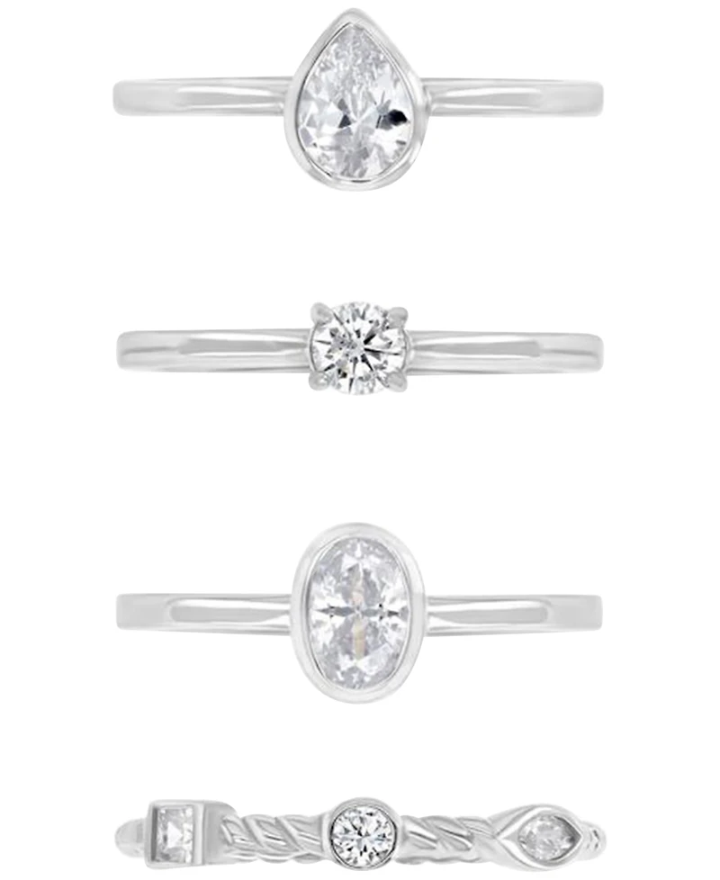 4-Pc. Set Cubic Zirconia Mixed-Cut Bezel & Claw Stack Rings