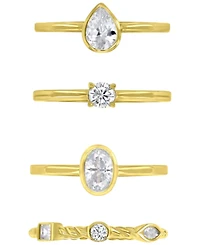 4-Pc. Set Cubic Zirconia Mixed-Cut Bezel & Claw Stack Rings