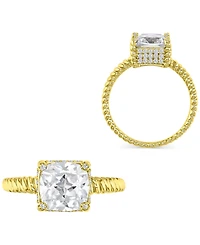 Cubic Zirconia Cushion-Cut Solitaire Twist Rope Engagement Ring