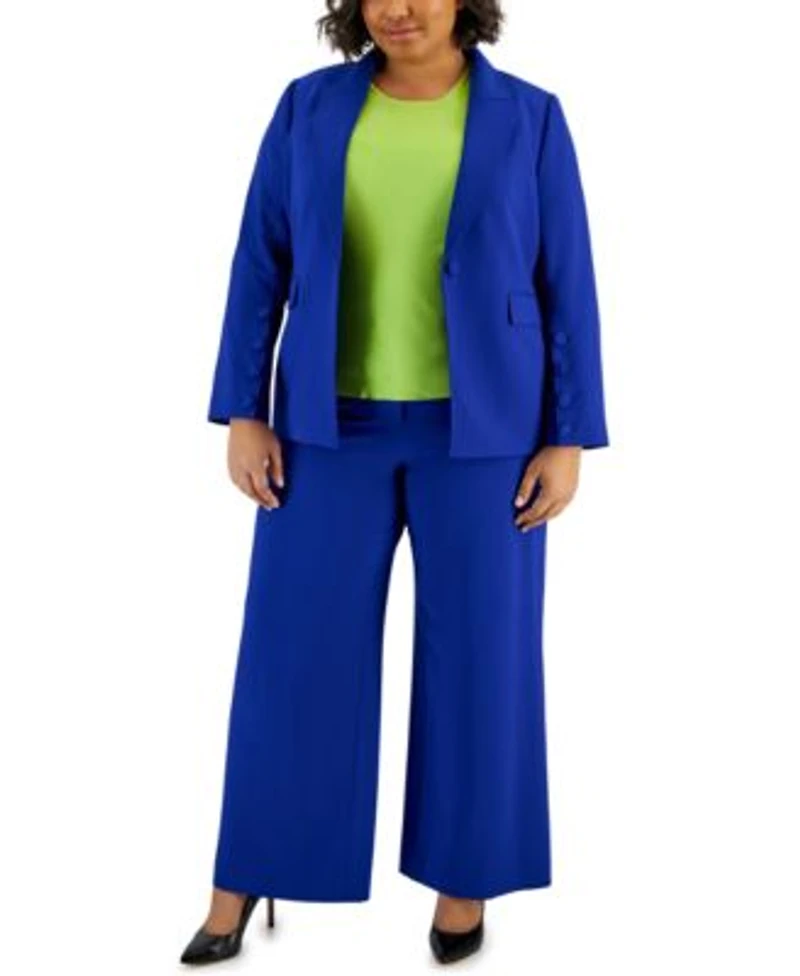 Tahari Asl Plus Size One Button Blazer Knit Top Wide Leg Pants