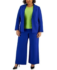 Tahari Asl Plus Size One Button Blazer Knit Top Wide Leg Pants