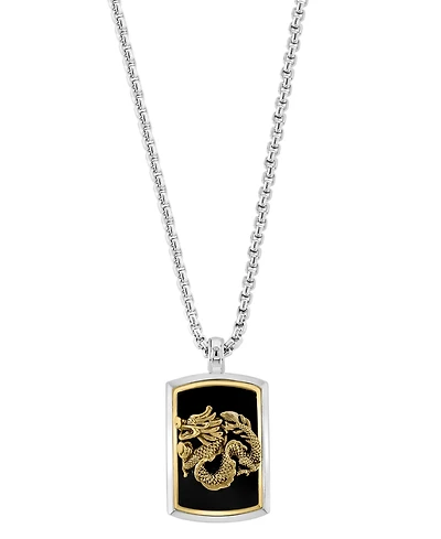 Effy Men's Onyx Dragon Dog Tag 22" Pendant Necklace in Sterling Silver & 14k Gold-Plate