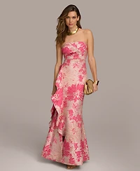 Donna Karan New York Women's Floral-Jacquard Ruffled Strapless Gown