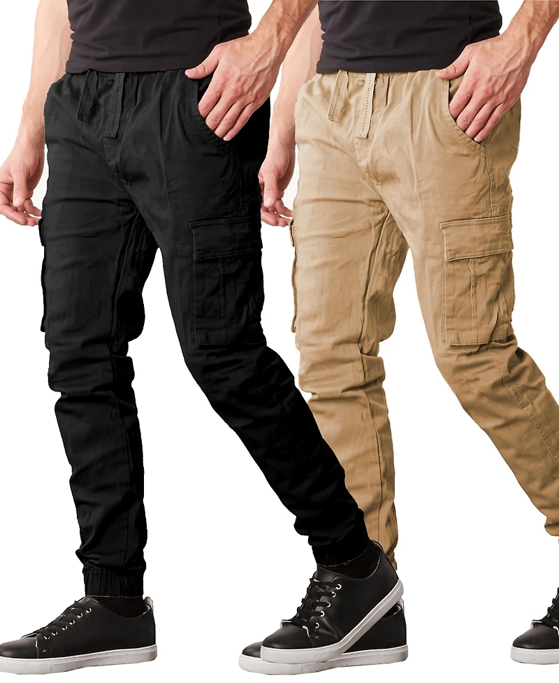 Galaxy By Harvic Men's Slim Fit Stretch Cargo Jogger Pants, Pack of 2