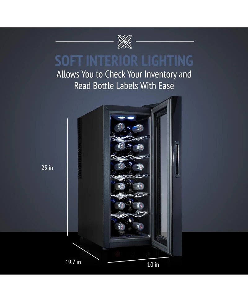 Ivation 12-Bottle Freestanding Thermoelectric Wine Cooler - Black