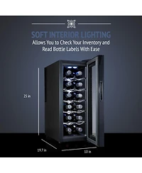 Ivation 12-Bottle Freestanding Thermoelectric Wine Cooler - Black