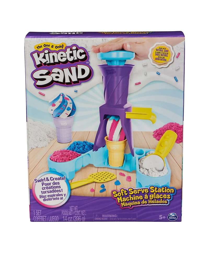 Kinetic Sand, Soft Serve Station with 14 oz of Play Sand Blue, Pink and White ,2 Ice Cream Cones and 2 Tools
