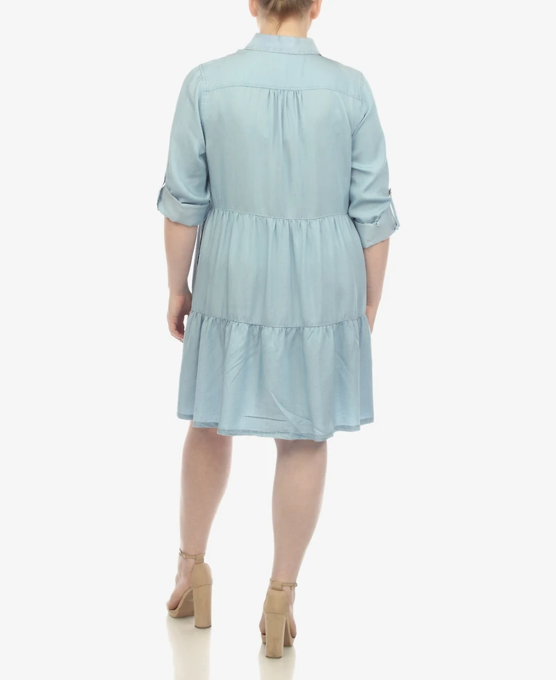 White Mark Plus Long Sleeve Tiered Midi Shirt Dress