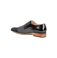 Gino Vitale Double Monk Strap Houndstooth Medallion Cap Toe Dress Shoes