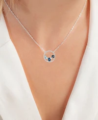 Blue Topaz (1-1/4 ct. t.w.) & Lab-Grown White Sapphire (1/4 ct. t.w.) Cluster Circle 18" Pendant Necklace in Sterling Silver
