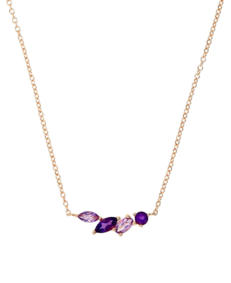Amethyst (1/3 ct. t.w.) & Rose de France Amethyst (1/3 ct. t.w.) Mixed Cut Cluster 18" Pendant Necklace in 14k Rose Gold-Plated Sterling Silver