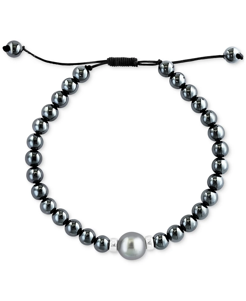 Effy Men's Black Tahitian Pearl (10mm) & Hematite Bead Bolo Bracelet in Sterling Silver