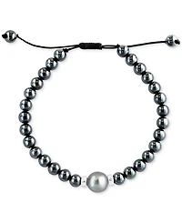 Effy Men's Black Tahitian Pearl (10mm) & Hematite Bead Bolo Bracelet in Sterling Silver
