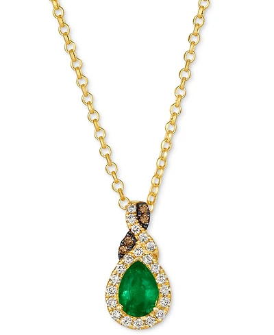 Le Vian Costa Smeralda Emeralds (1/2 ct. t.w.) & Diamond (1/5 ct. t.w.) Pear Halo 19" Pendant Necklace in 14k Gold