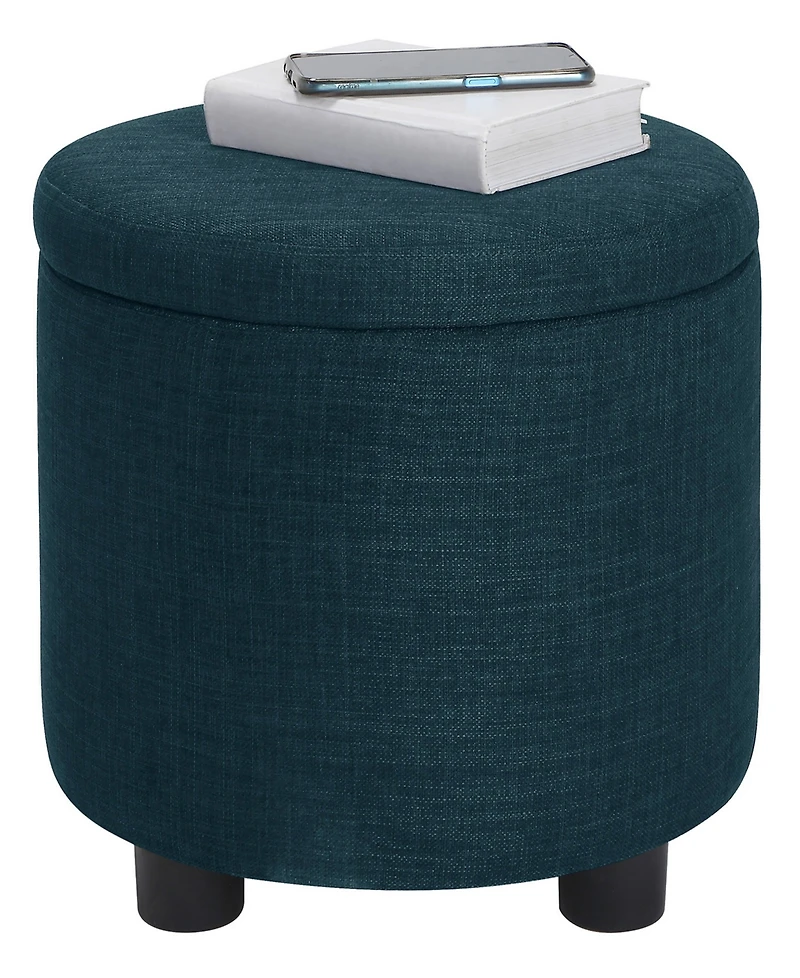 Convenience Concepts 15.75" Faux Linen Round Storage Ottoman with Tray Lid