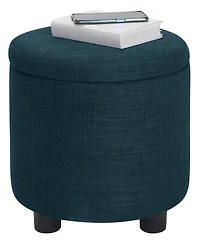 Convenience Concepts 15.75" Faux Linen Round Storage Ottoman with Tray Lid