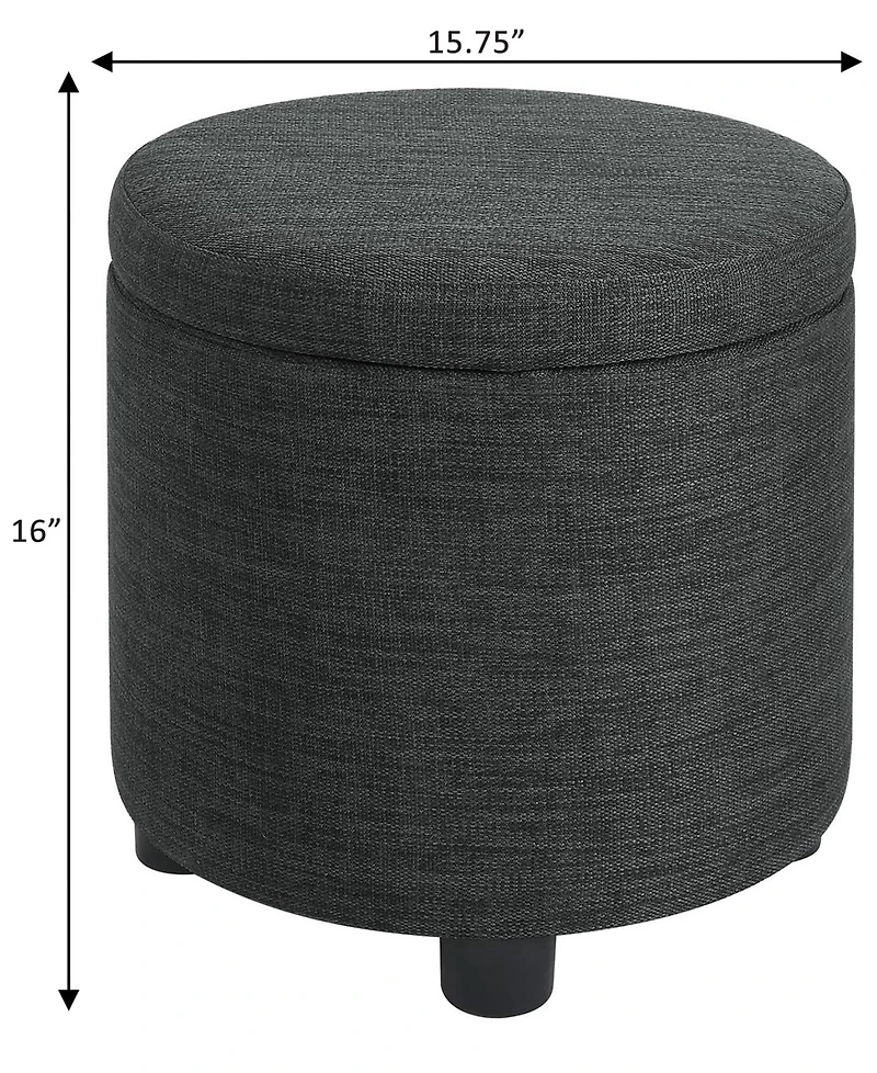 Convenience Concepts 15.75" Faux Linen Round Storage Ottoman with Tray Lid