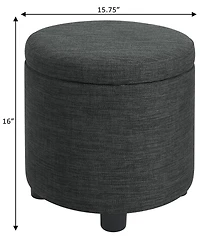 Convenience Concepts 15.75" Faux Linen Round Storage Ottoman with Tray Lid