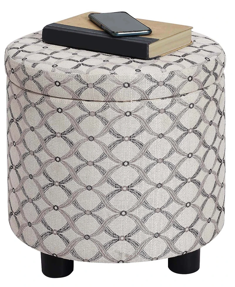 Convenience Concepts 15.75" Polyester Round Storage Ottoman with Tray Lid
