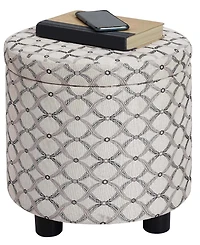 Convenience Concepts 15.75" Polyester Round Storage Ottoman with Tray Lid