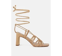 strings attach lace up italian block heel sandals