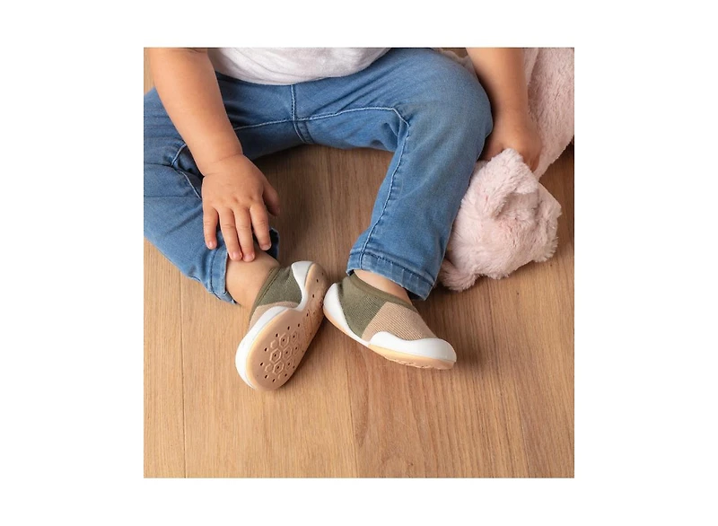 Infant Girl Boy Breathable Washable Non-Slip Sock Shoes Flat-Color Block Olive