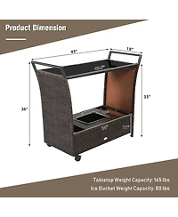 Sugift Patio Rattan Bar Serving Cart with Glass Top and Handle