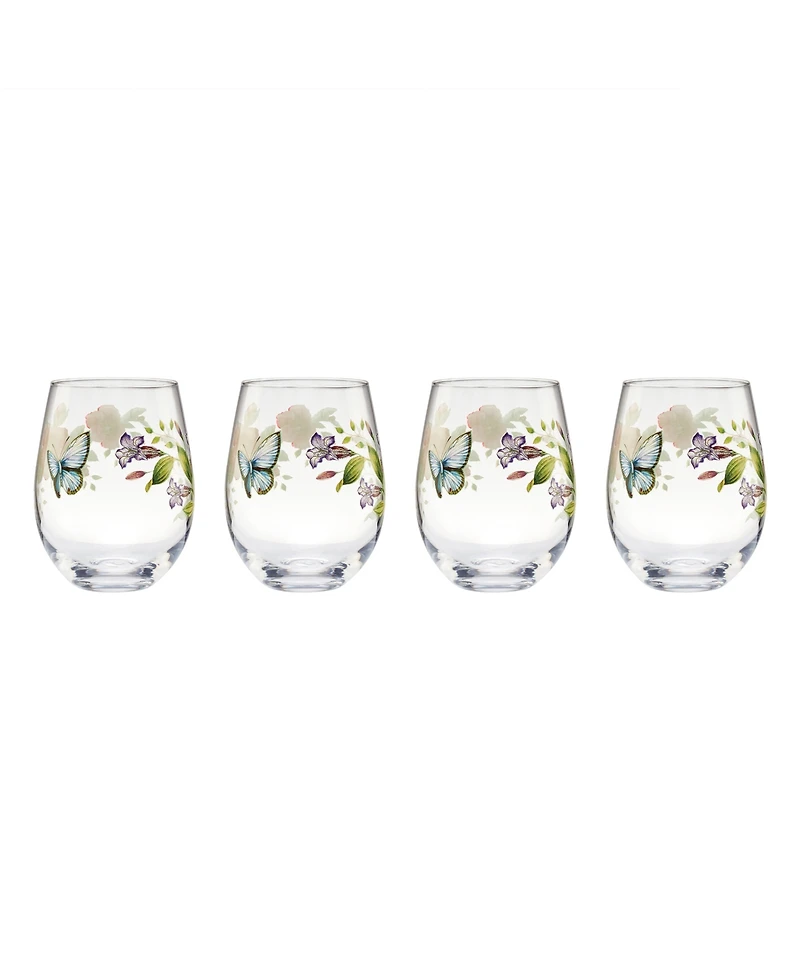 Lenox Butterfly Meadow Stemless Wine Glasses, Set of 4