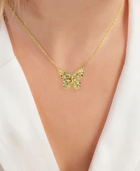 Swiss Blue Topaz Openwork Butterfly 18" Pendant Necklace (1/2 ct. t.w.) in 14k Gold-Plated Sterling Silver