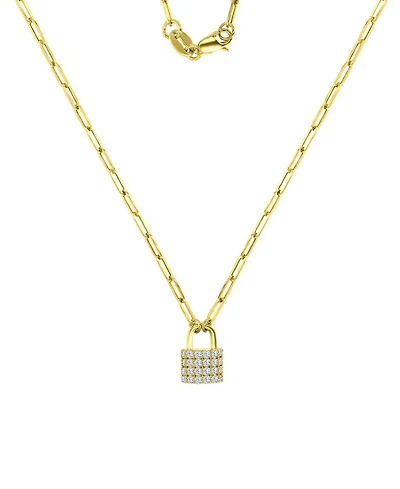 Cubic Zirconia Padlock Paperclip Link 18" Pendant Necklace in 10k Gold