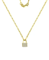 Cubic Zirconia Padlock Paperclip Link 18" Pendant Necklace in 10k Gold
