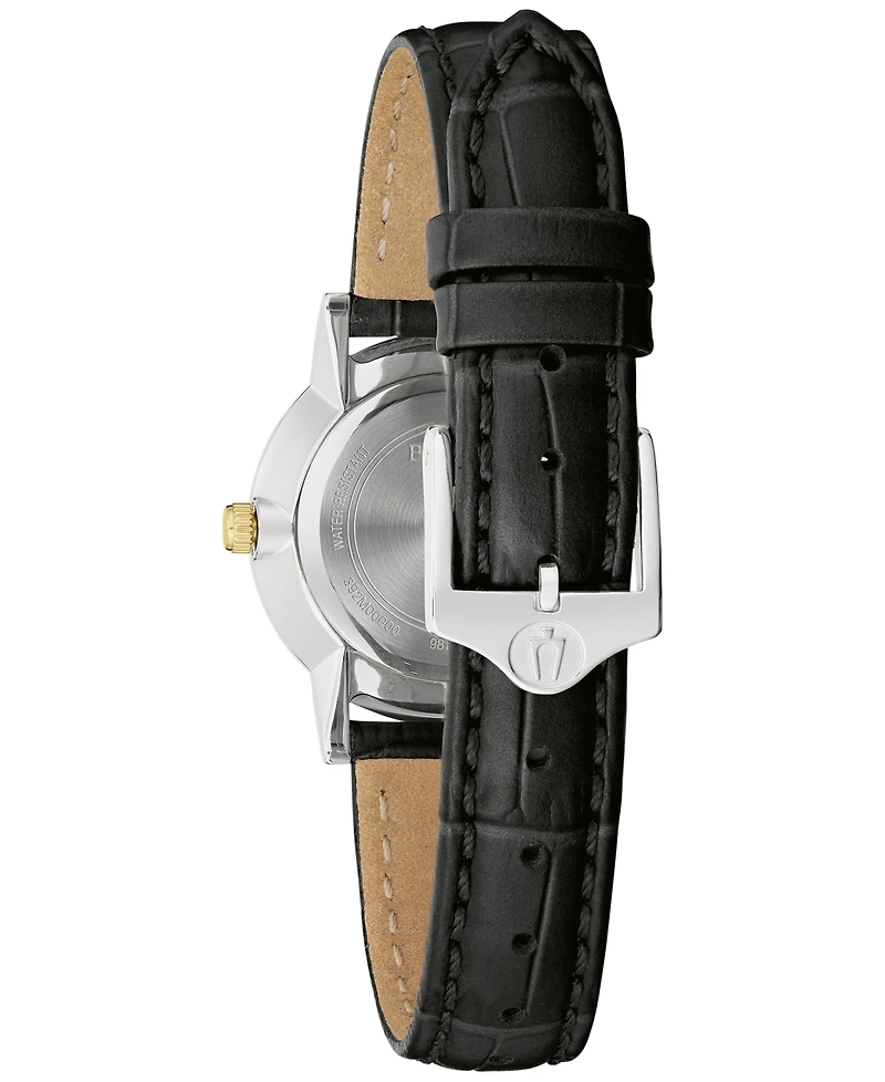 Bulova Women's Diamond Accent Black Leather Strap Watch 27mm