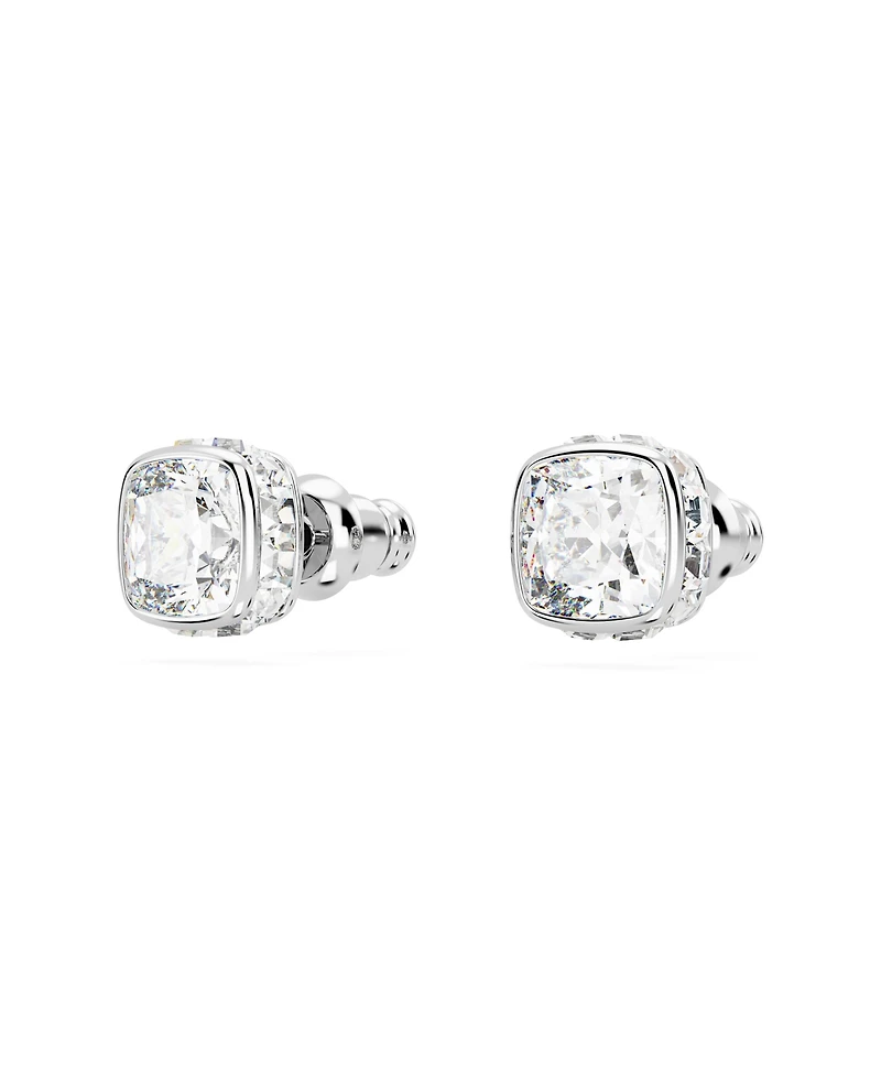 Swarovski Rhodium Plated Square Cut Color Birthstone Stud Earrings