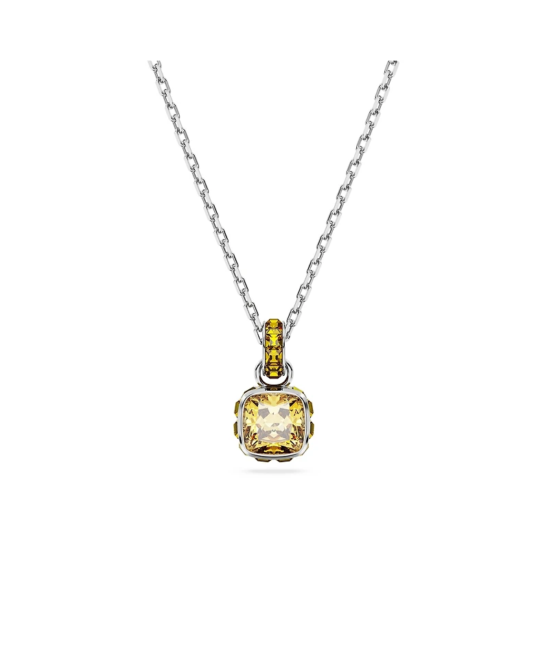 Swarovski Rhodium Plated Square Cut Color Birthstone Pendant Necklace