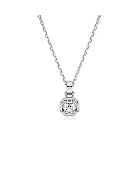 Swarovski Rhodium Plated Square Cut Color Birthstone Pendant Necklace