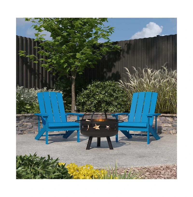 Ayala Piece Outdoor Leisure Set With Of Poly Resin Adirondack Chairs And Star Moon Iron Fire Pit