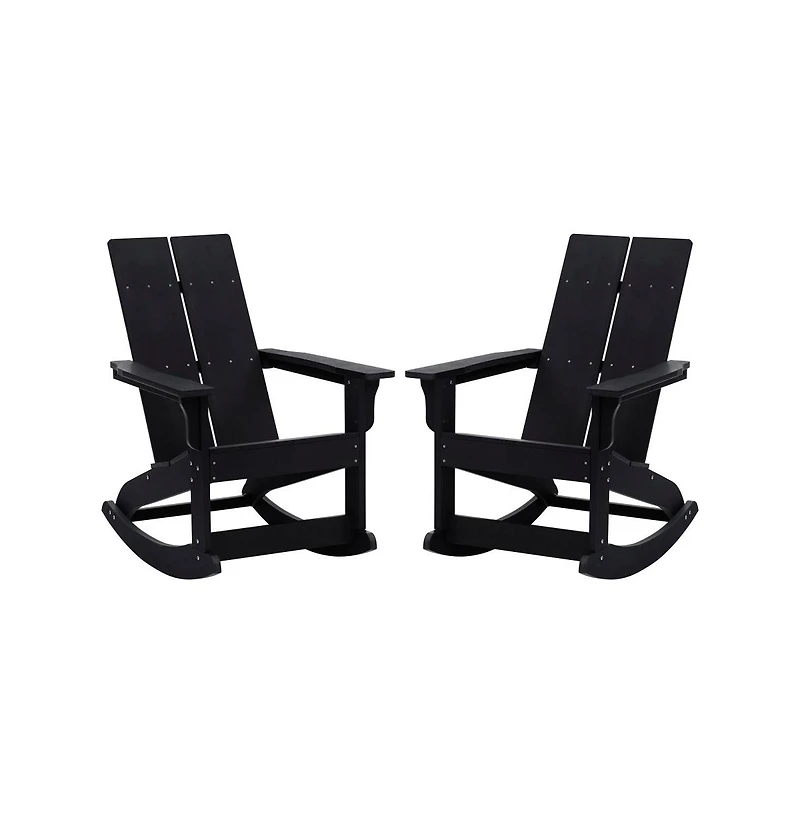 Set Of 2 Wellington Uv Treated All-Weather Polyresin Adirondack Rocking Chair For Patio, Sunroom, Deck And More